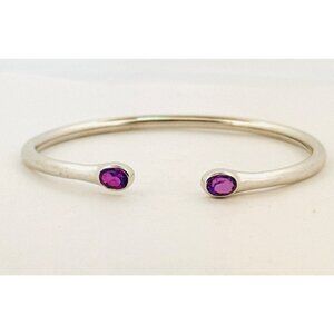 Estate Sterling Silver 925 Open Cuff Bangle Bracelet with Amethyst Gemstones